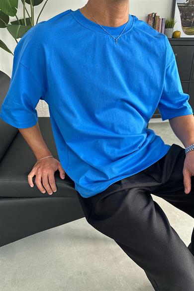 Saks Mavi Cozy Basic Soft Oversize Tişört