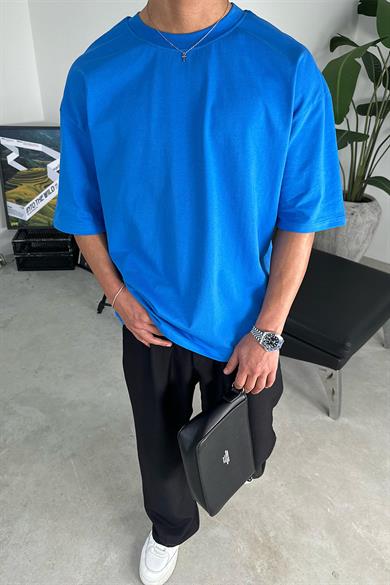 Saks Mavi Cozy Basic Soft Oversize Tişört