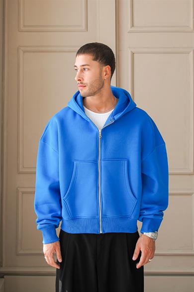 Saks Mavi Cozy Basic Tam Fermuar Oversize Sweatshirt