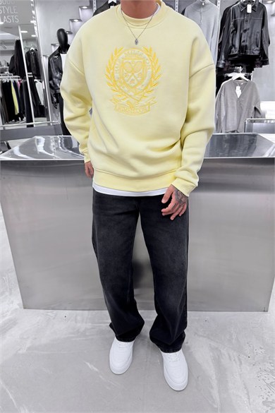 Sarı Half Nakışlı Oversize Sweatshirt