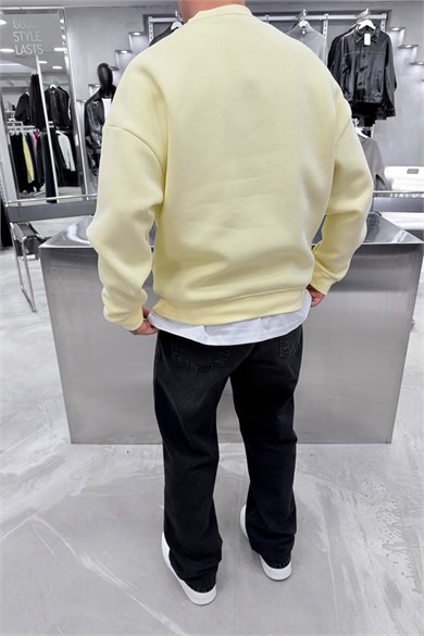 Sarı Half Nakışlı Oversize Sweatshirt