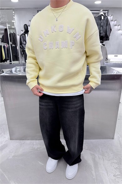 Sarı Unkown Nakışlı Oversize Sweatshirt