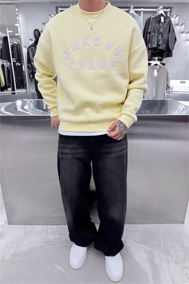 Sarı Unkown Nakışlı Oversize Sweatshirt