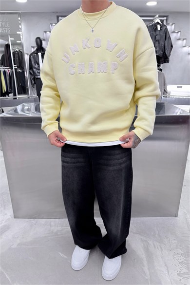 Sarı Unkown Nakışlı Oversize Sweatshirt
