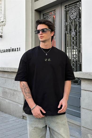 Siyah 12:12 PM Oversize Tişört