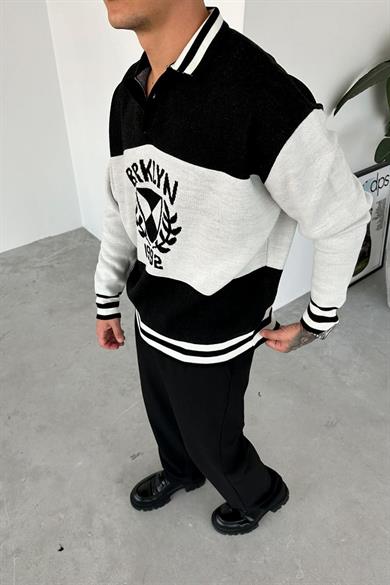 Siyah 1992 Yaka Şerit Detay Sweatshirt