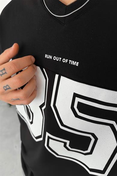 Siyah 85 Baskılı Oversize Forma Tişört