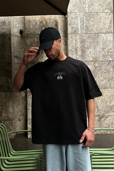 Siyah Amsterdam Nakış Detay PM Oversize Tişört