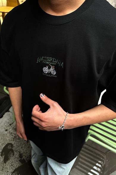 Siyah Amsterdam Nakış Detay PM Oversize Tişört