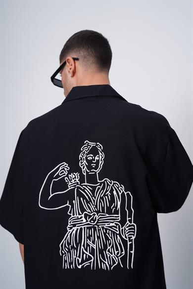 Siyah Antik Kabartma Detay CH Oversize Gömlek