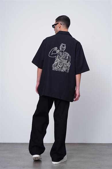 Siyah Antik Kabartma Detay CH Oversize Gömlek