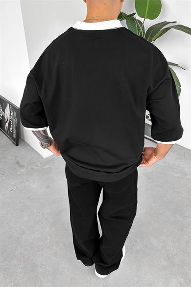 Siyah Atletic 80 Baskılı Oversize Tişört