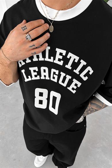 Siyah Atletic 80 Baskılı Oversize Tişört