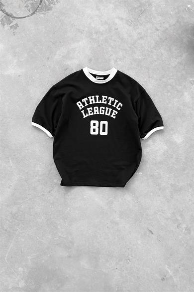 Siyah Atletic 80 Baskılı Oversize Tişört