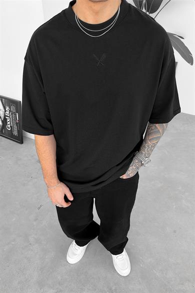 Siyah Atletique Baskılı Oversize Tişört