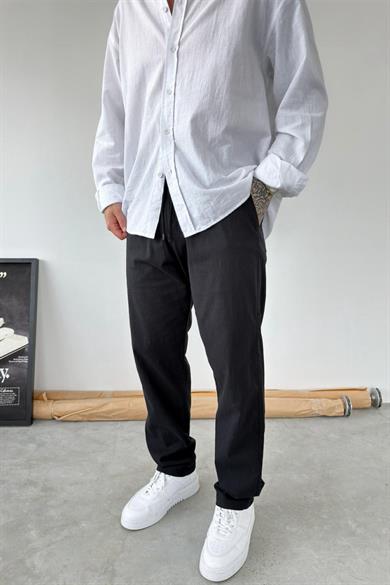 Siyah Baggy Keten Pantolon
