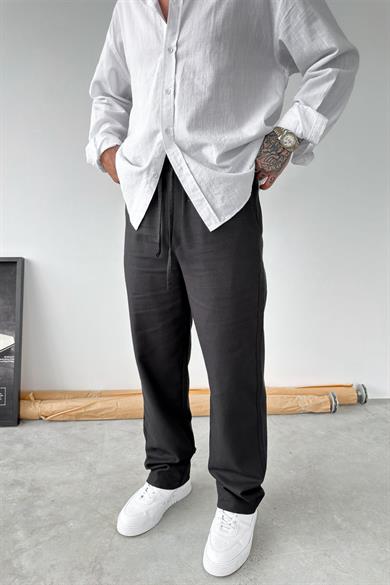 Siyah Baggy Keten Pantolon