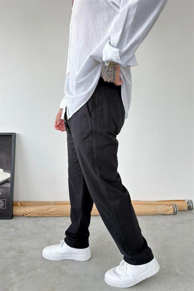 Siyah Baggy Keten Pantolon