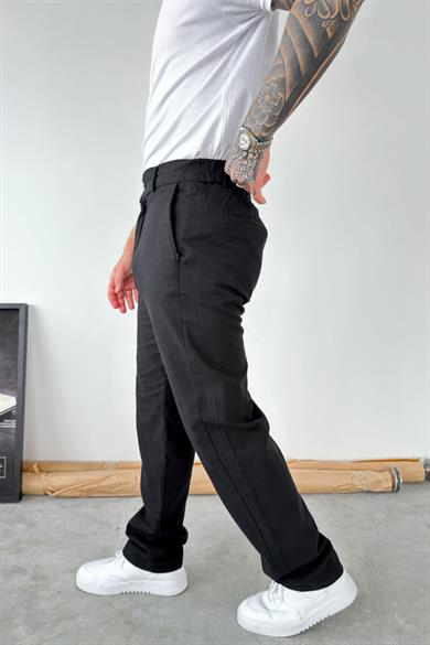 Siyah Baggy Keten Pantolon