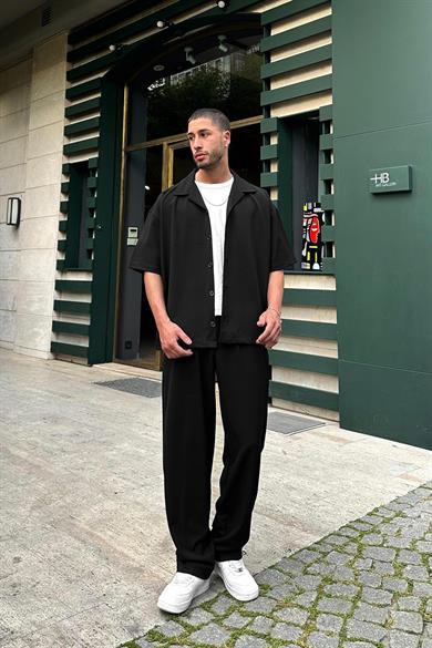 Siyah Basic B4 DAD Boxy Fit Oversize Gömlek