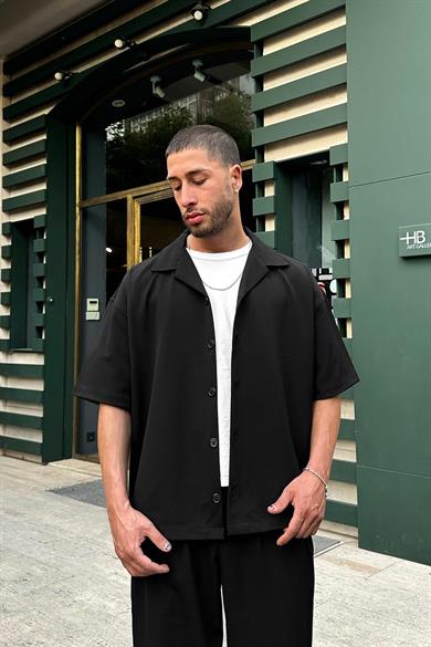 Siyah Basic B4 DAD Boxy Fit Oversize Gömlek