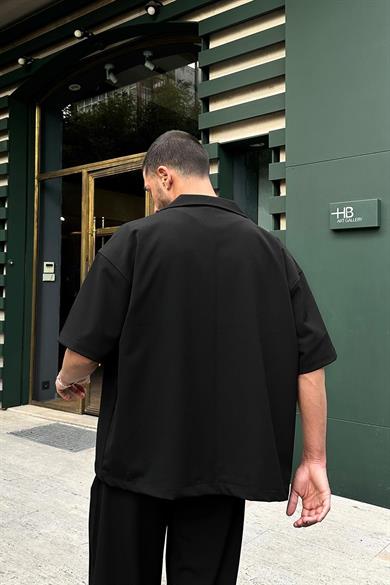 Siyah Basic B4 DAD Boxy Fit Oversize Gömlek