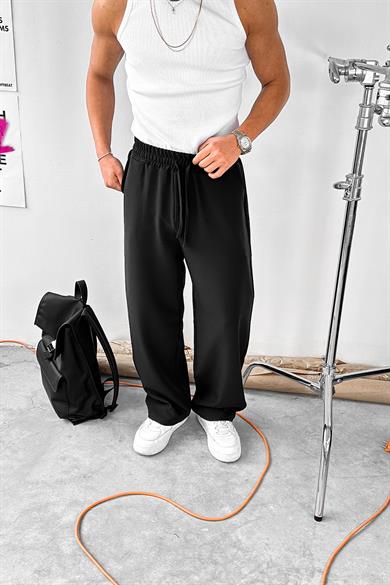 Siyah Basic Beli Lastikli Baggy Kumaş Pantolon