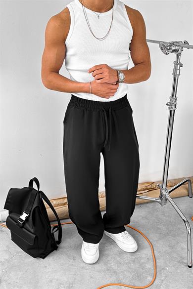 Siyah Basic Beli Lastikli Baggy Kumaş Pantolon