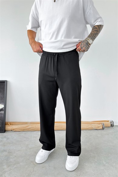 Siyah Basic Beli Lastikli Baggy Kumaş Pantolon