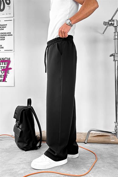 Siyah Basic Beli Lastikli Baggy Kumaş Pantolon