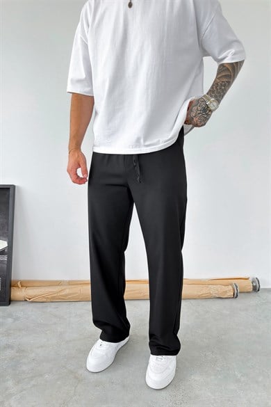Siyah Basic Beli Lastikli Baggy Kumaş Pantolon