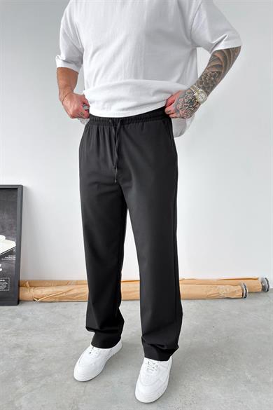Siyah Basic Beli Lastikli Baggy Kumaş Pantolon