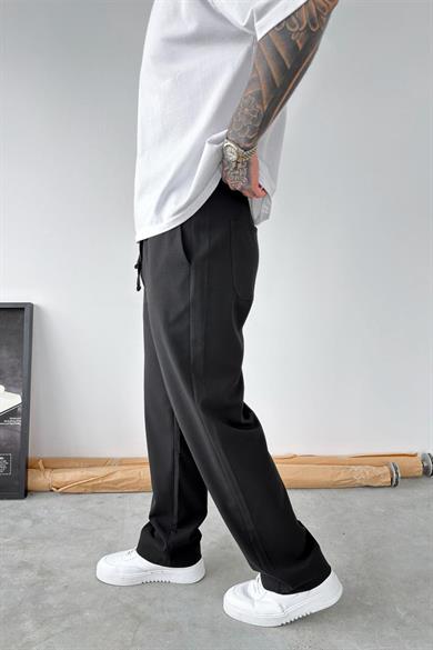 Siyah Basic Beli Lastikli Baggy Kumaş Pantolon