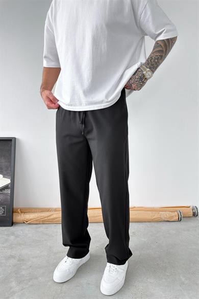Siyah Basic Beli Lastikli Baggy Kumaş Pantolon