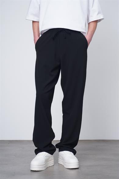 Siyah Basic Beli Lastikli Kumaş EL Baggy Pantolon