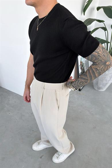 Siyah Basic Bisiklet Yaka Triko Relaxed Tişört