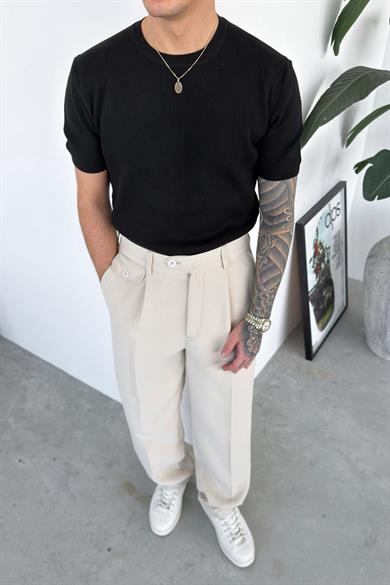 Siyah Basic Bisiklet Yaka Triko Relaxed Tişört