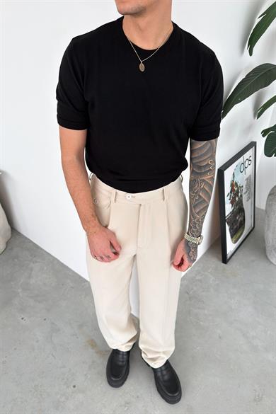 Siyah Basic Bisiklet Yaka Triko Tişört