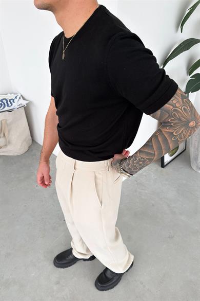 Siyah Basic Bisiklet Yaka Triko Tişört