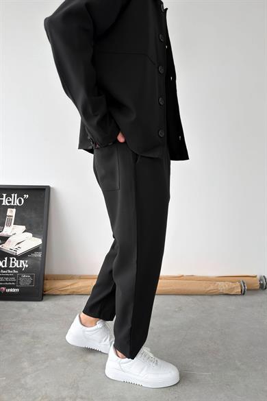 Siyah Basic Boyfriend Kumaş Pantolon