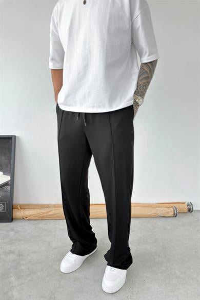 Siyah Basic Çımalı Baggy Eşofman