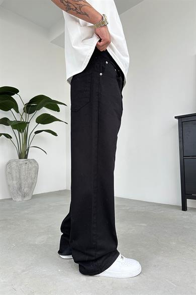 Siyah Basic Gabardin Ekstra Bol Baggy Pantolon