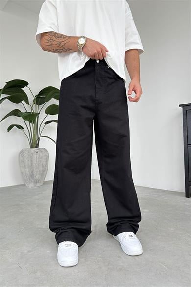 Siyah Basic Gabardin Ekstra Bol Baggy Pantolon