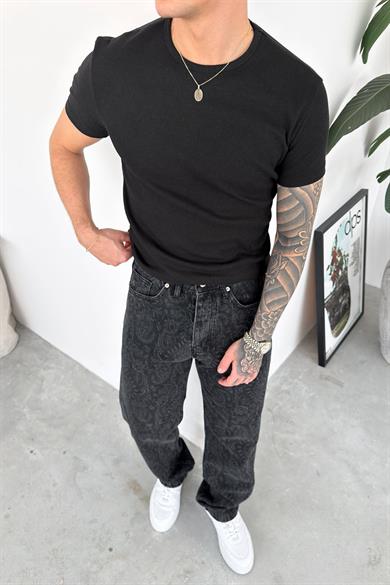 Siyah Basic Fitilli Relaxed Tişört