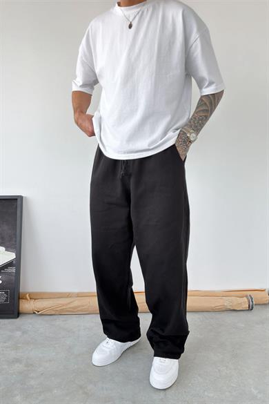 Siyah Basic Gabardin Baggy Pantolon