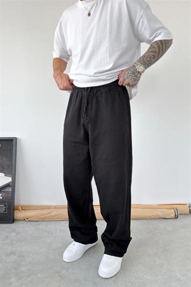 Siyah Basic Gabardin Baggy Pantolon