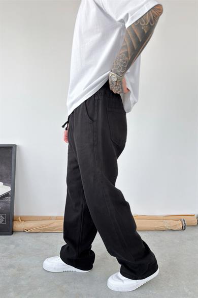 Siyah Basic Gabardin Baggy Pantolon
