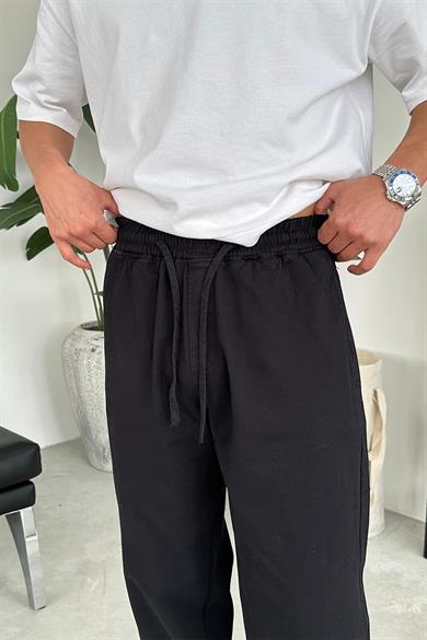 Siyah Basic Gabardin Beli Lastikli Pantolon