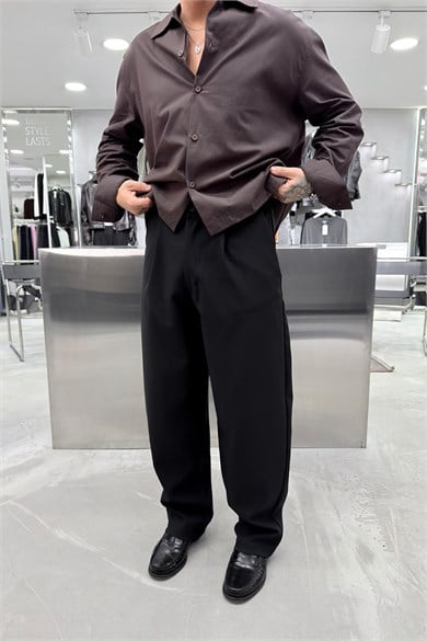 Siyah Basic Kumaş Palazzo Pantolon