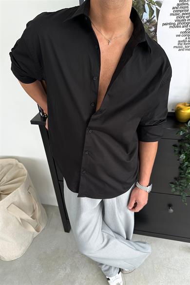 Siyah Basic Oversize Gömlek